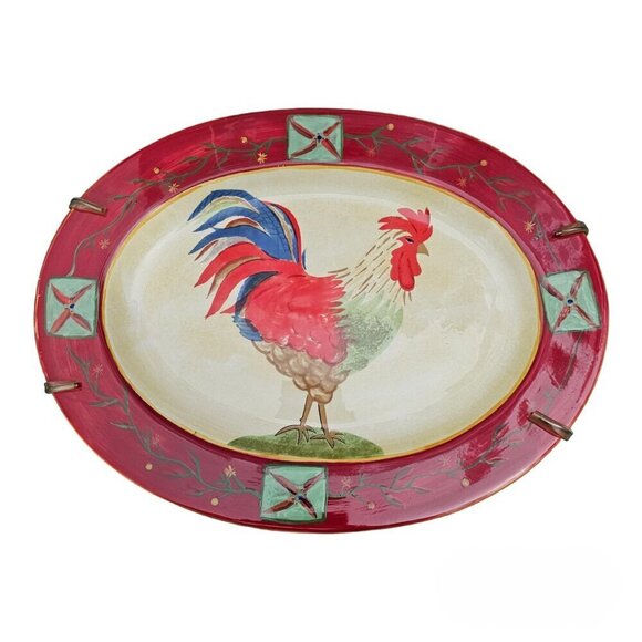 Oneida FAIRWEATHER FRIENDS By Sally Roberts Rooster Hen 18" x 14" OVAL PLATTER - Picture 1 of 7